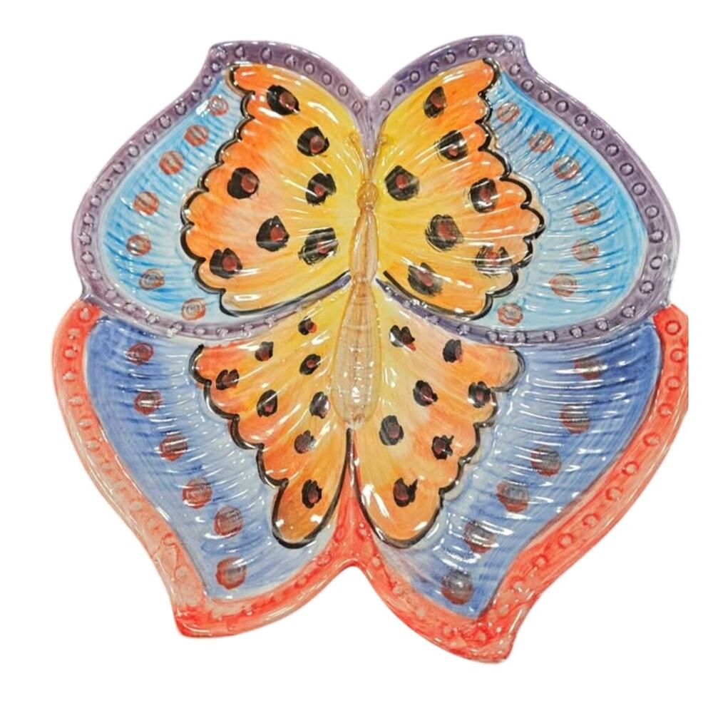 Studio Art Italian Hand Painted Butterfly Platter
